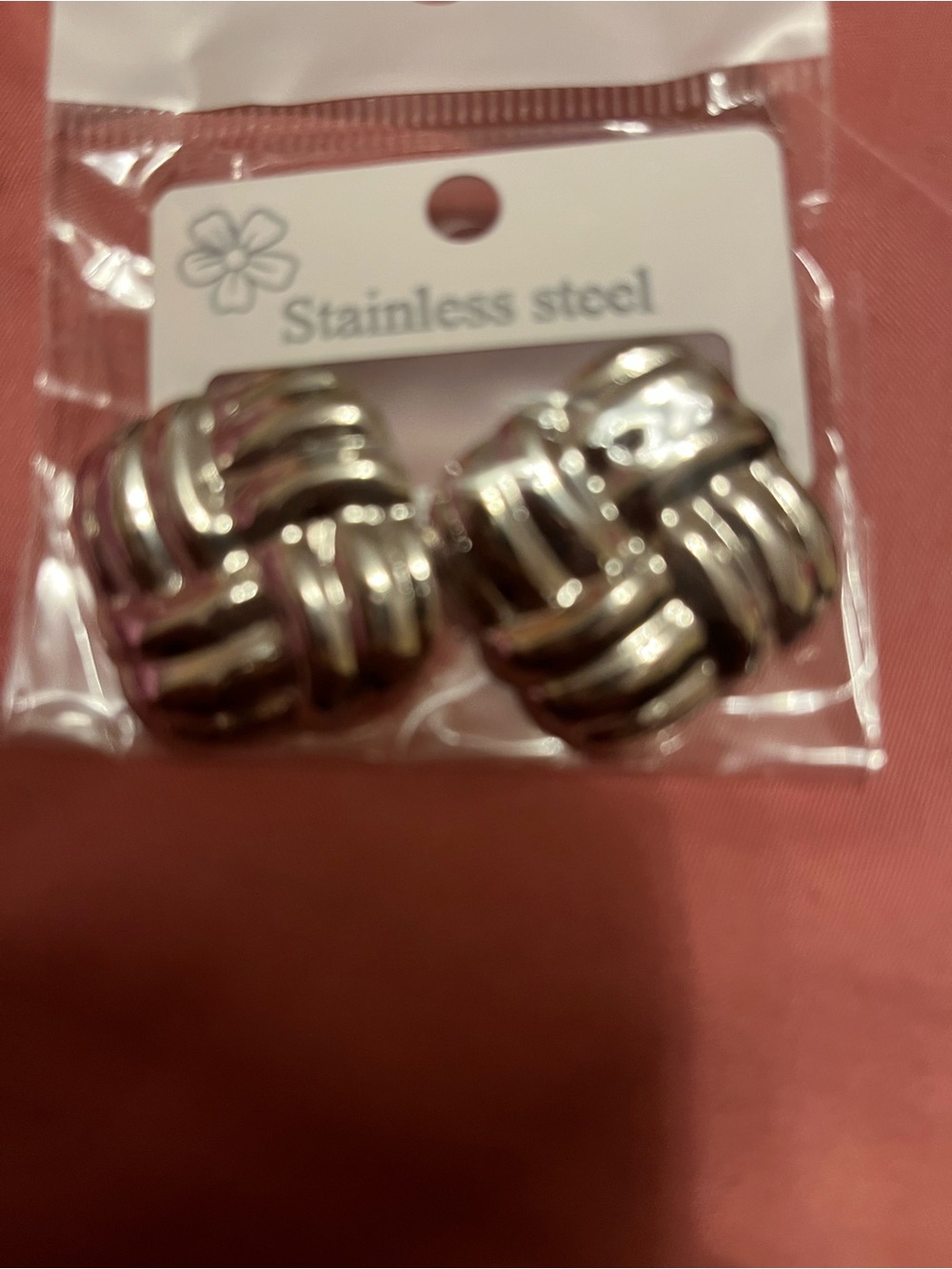 Stainless Steel Silver Knot Clip-On Earrings